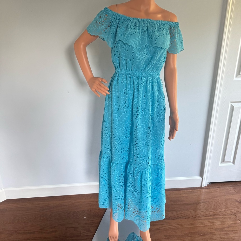 Lilly Pulitzer Turquoise Off-Shoulder Midi Dress